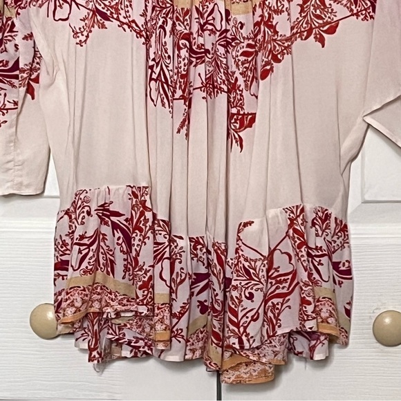 🌟HP🌟Free People Sunset Dreams Boho V-Neck Ruffled Bell Sleeve Tunic Top Medium - Picture 6 of 11